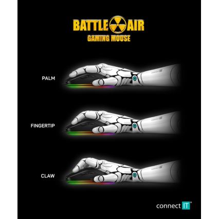 CONNECT IT CMO-5511-BK - LED gamingmus m. ledning og RGB-farver 200-12800 DPI sort
