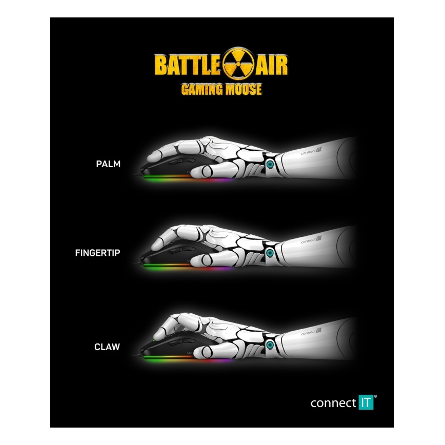 CONNECT IT CMO-5511-BK - LED gamingmus m. ledning og RGB-farver 200-12800 DPI sort