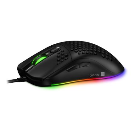 CONNECT IT CMO-5511-BK - LED gamingmus m. ledning og RGB-farver 200-12800 DPI sort