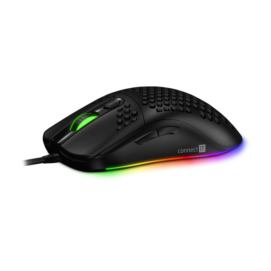 CONNECT IT CMO-5511-BK - LED gamingmus m. ledning og RGB-farver 200-12800 DPI sort