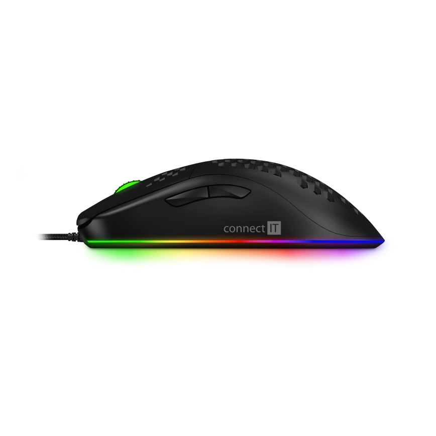 CONNECT IT CMO-5511-BK - LED gamingmus m. ledning og RGB-farver 200-12800 DPI sort