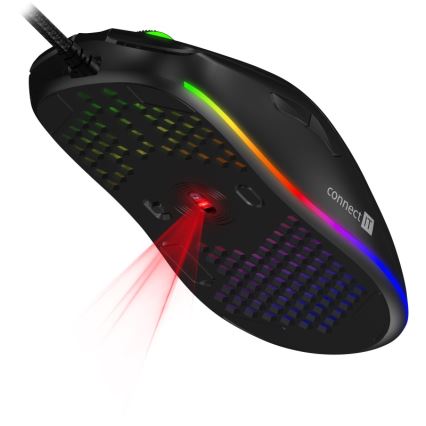 CONNECT IT CMO-5511-BK - LED gamingmus m. ledning og RGB-farver 200-12800 DPI sort
