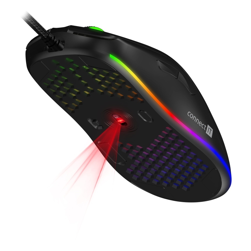 CONNECT IT CMO-5511-BK - LED gamingmus m. ledning og RGB-farver 200-12800 DPI sort