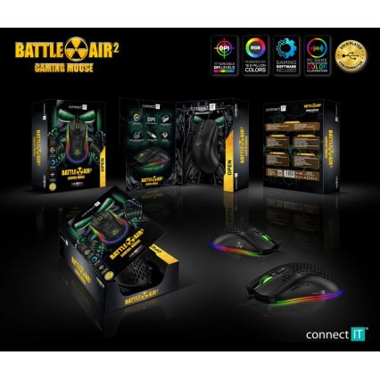 CONNECT IT CMO-5511-BK - LED gamingmus m. ledning og RGB-farver 200-12800 DPI sort