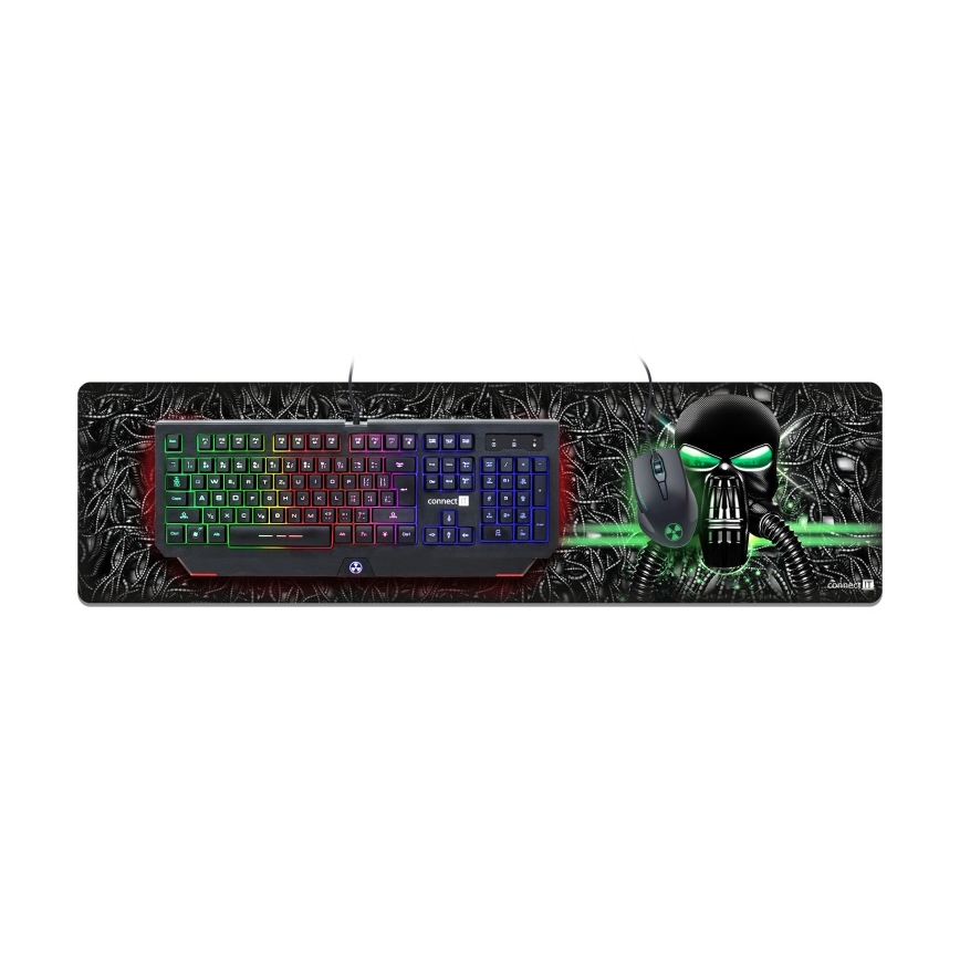 CONNECT IT CMP-1110-LG - Musemåtte og tastaturmåtte 88,6x24,5 cm sort/grøn