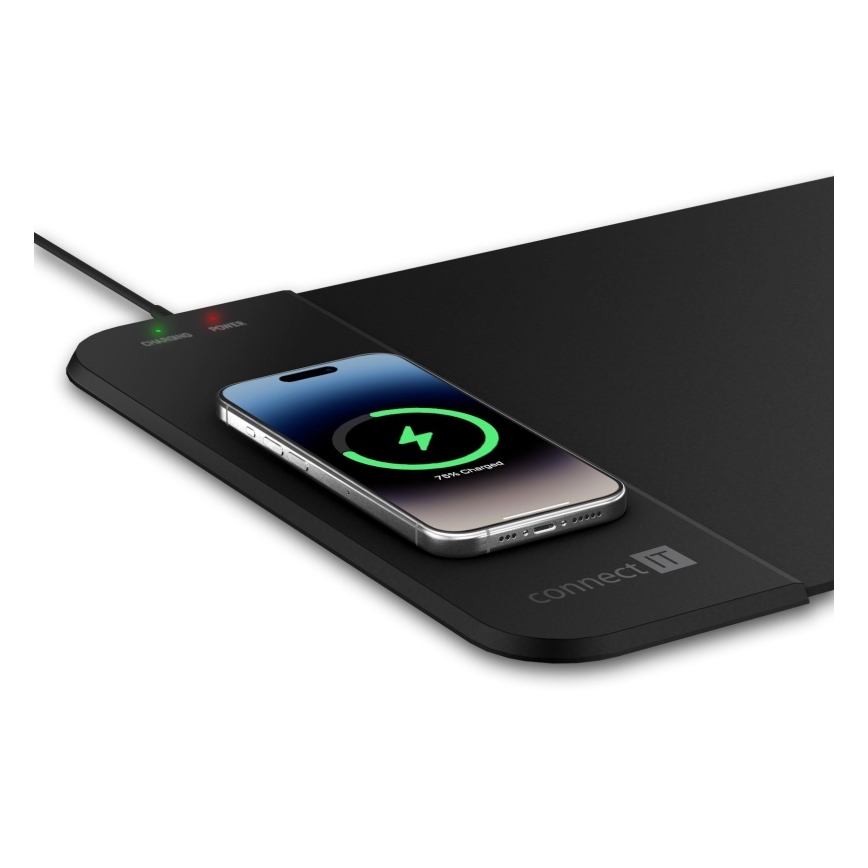 CONNECT IT CMP-2500-LG - Tastaturmåtte og mus med Qi trådløs opladning 80x30 cm sort