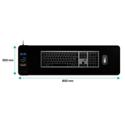 CONNECT IT CMP-2500-LG - Tastaturmåtte og mus med Qi trådløs opladning 80x30 cm sort