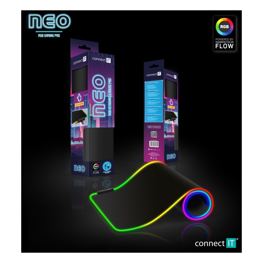 CONNECT IT CMP-3100-LG - LED tastatur og musemåtte til gaming m. RGB-farver 80x30 cm