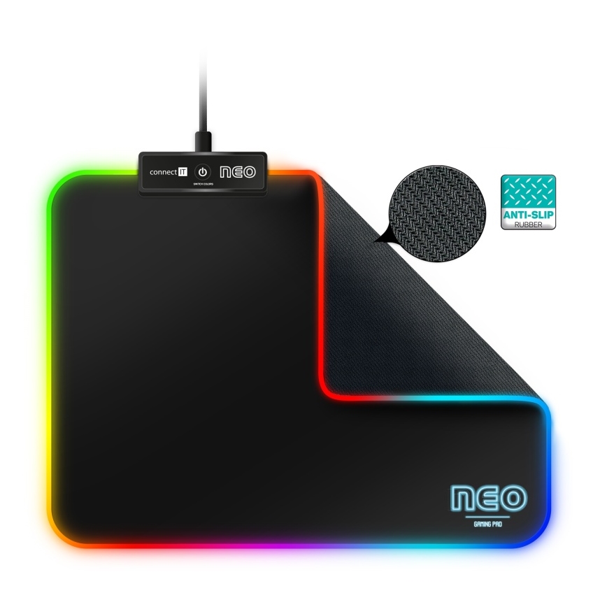 CONNECT IT CMP-3100-SM - LED musemåtte til gaming m. RGB-farver 32x24,5 cm sort