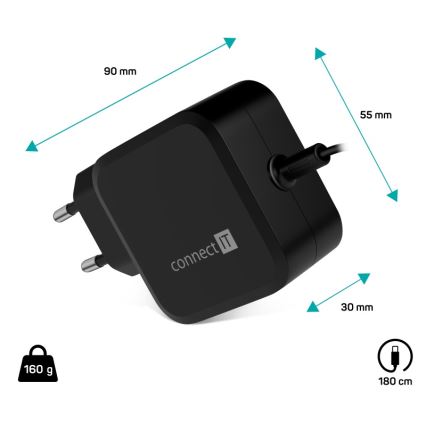 CONNECT IT CNP-1660-BK - Universal USB-C 67W strømforsyningsadapter til bærbare computere