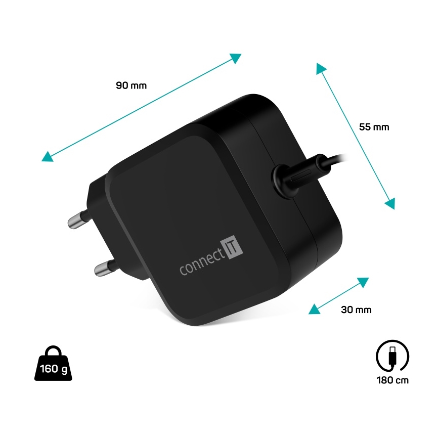 CONNECT IT CNP-1660-BK - Universal USB-C 67W strømforsyningsadapter til bærbare computere