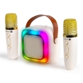 CONNECT IT CSP-1010-BG - LED RGB-højttaler med trådløse mikrofoner 2Mic, 5 W, 1200 mAh + 2 x 400 mAh, creme/guld