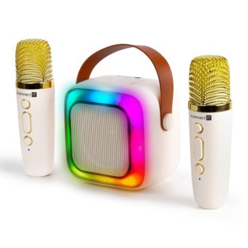 CONNECT IT CSP-1010-BG - LED RGB-højttaler med trådløse mikrofoner 2Mic, 5 W, 1200 mAh + 2 x 400 mAh, creme/guld