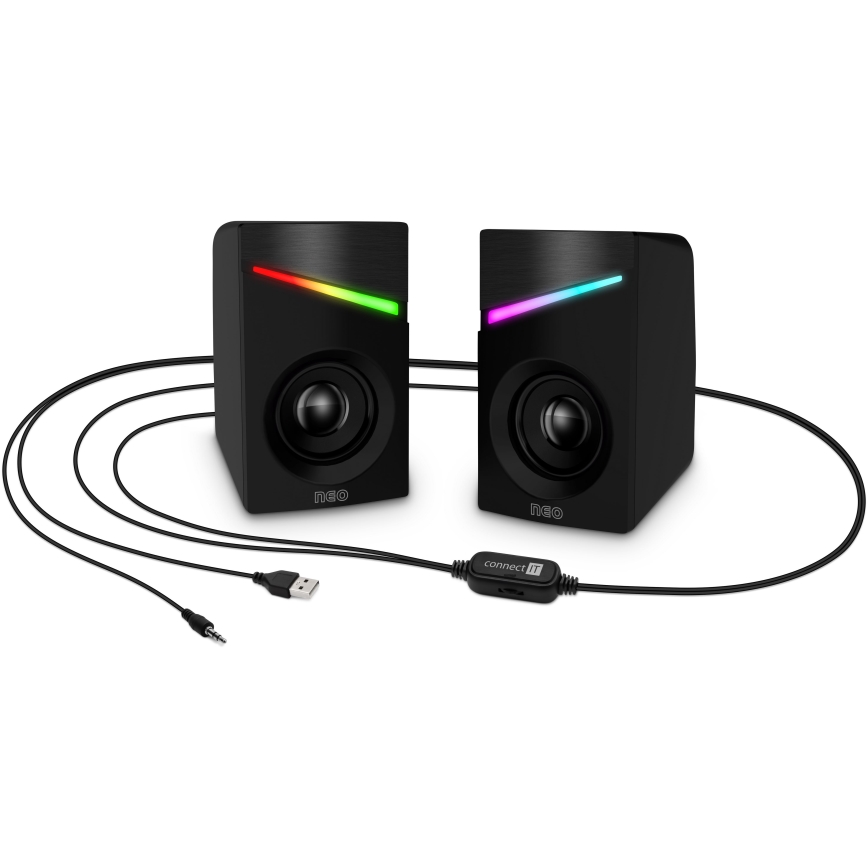 CONNECT IT CSP-1100-BK - 2x LED gaming-højtalere m. RGB-farver 6W/5V sort