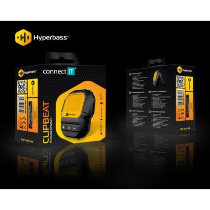 CONNECT IT HSP-1010-BK - Trådløs højttaler med mikrofon ClipBEAT 2W/5V 560 mAh IPX7 sort/gul