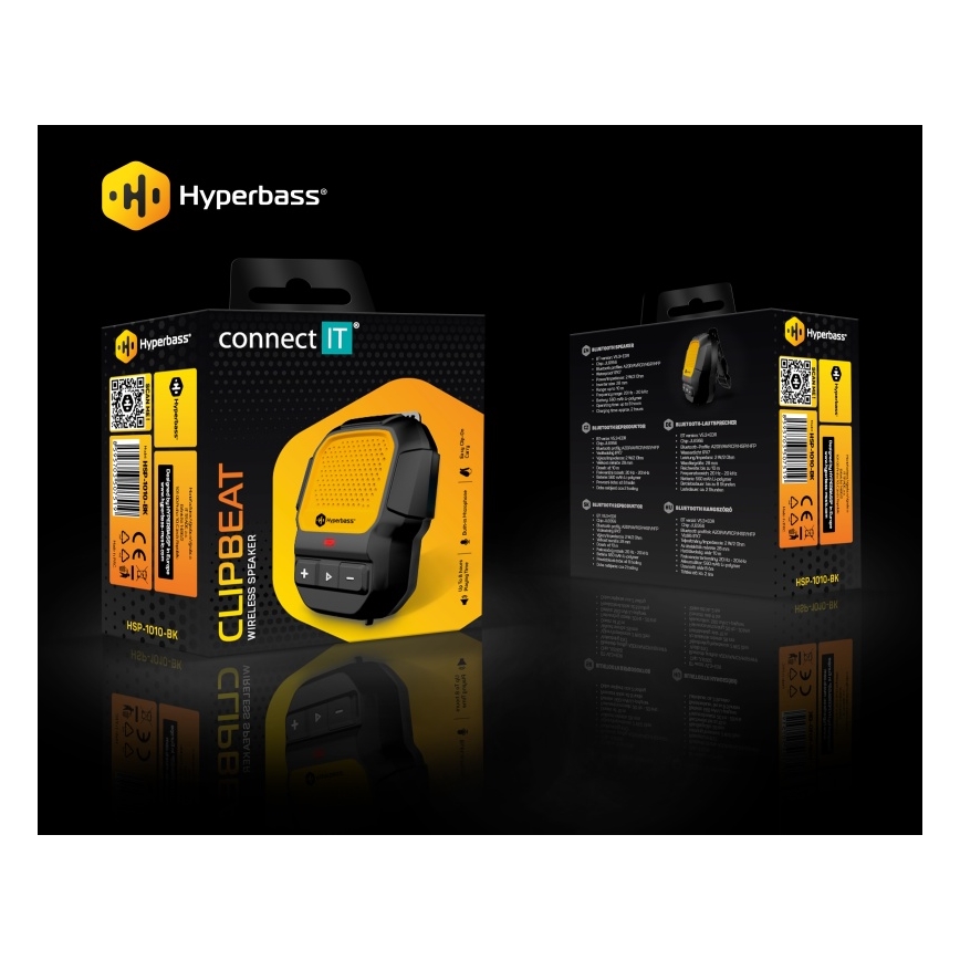 CONNECT IT HSP-1010-BK - Trådløs højttaler med mikrofon ClipBEAT 2W/5V 560 mAh IPX7 sort/gul
