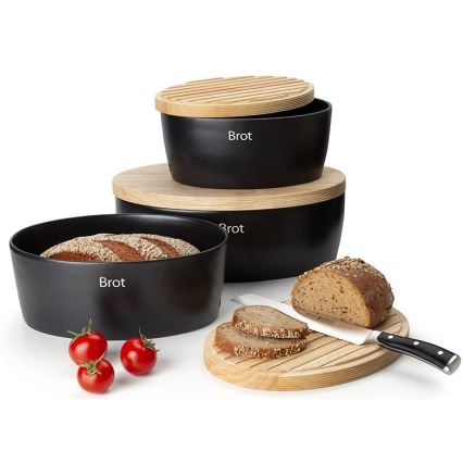 Continenta C3730 - Brødkasse med låg 30x23 cm sort/gummitræ