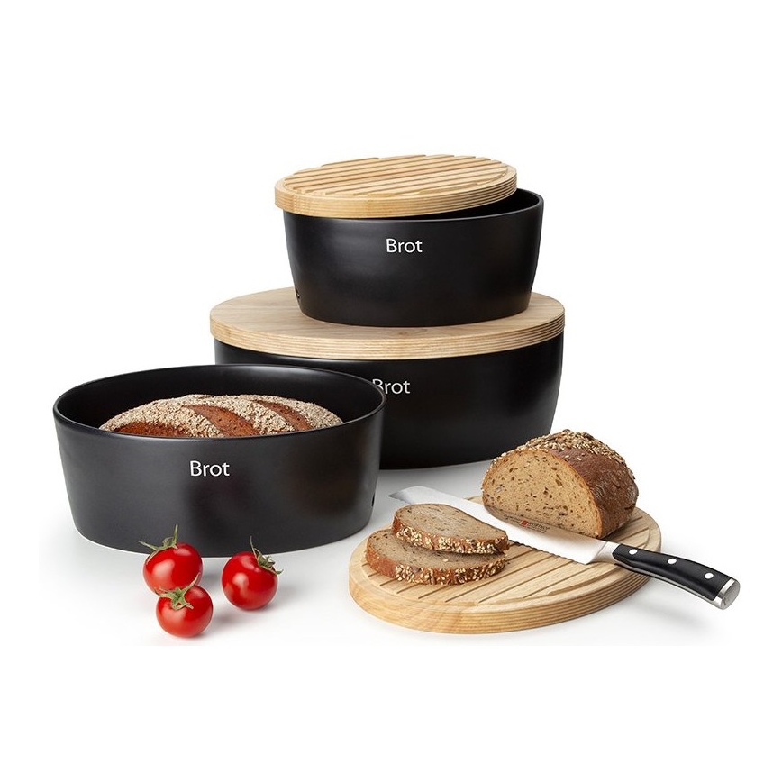 Continenta C3730 - Brødkasse med låg 30x23 cm sort/gummitræ