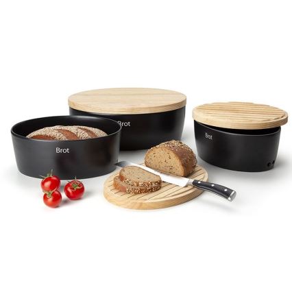 Continenta C3730 - Brødkasse med låg 30x23 cm sort/gummitræ