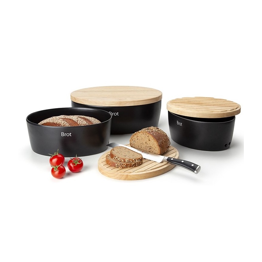 Continenta C3730 - Brødkasse med låg 30x23 cm sort/gummitræ