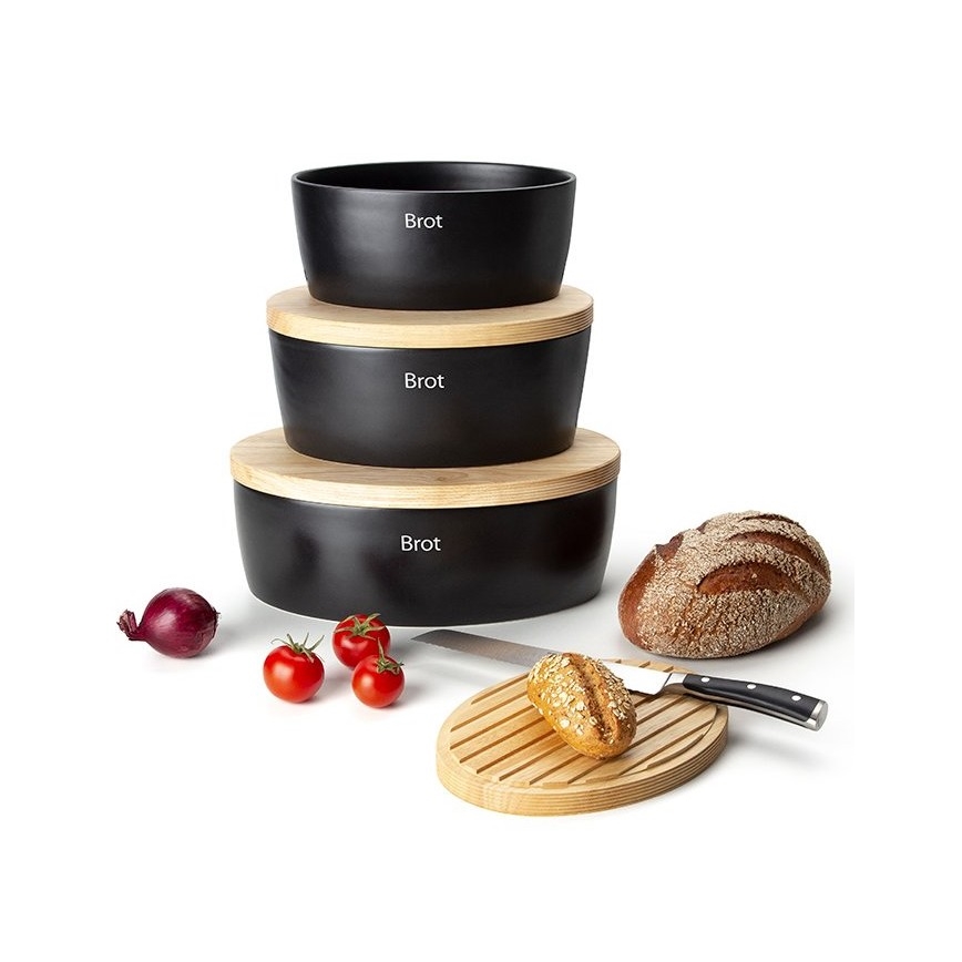 Continenta C3730 - Brødkasse med låg 30x23 cm sort/gummitræ