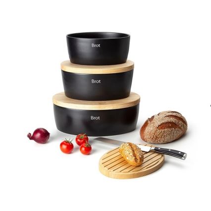 Continenta C3731 - Brødkasse med låg 27x20 cm sort/gummitræ