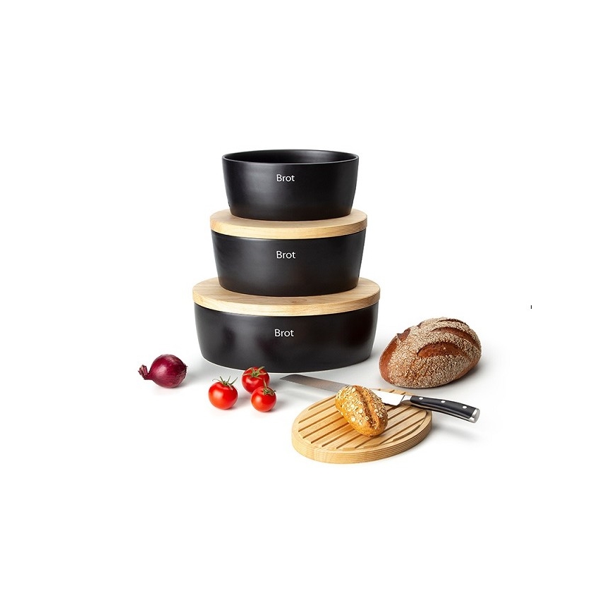 Continenta C3731 - Brødkasse med låg 27x20 cm sort/gummitræ