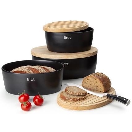 Continenta C3732 - Brødkasse med låg 36x23 cm sort/gummitræ