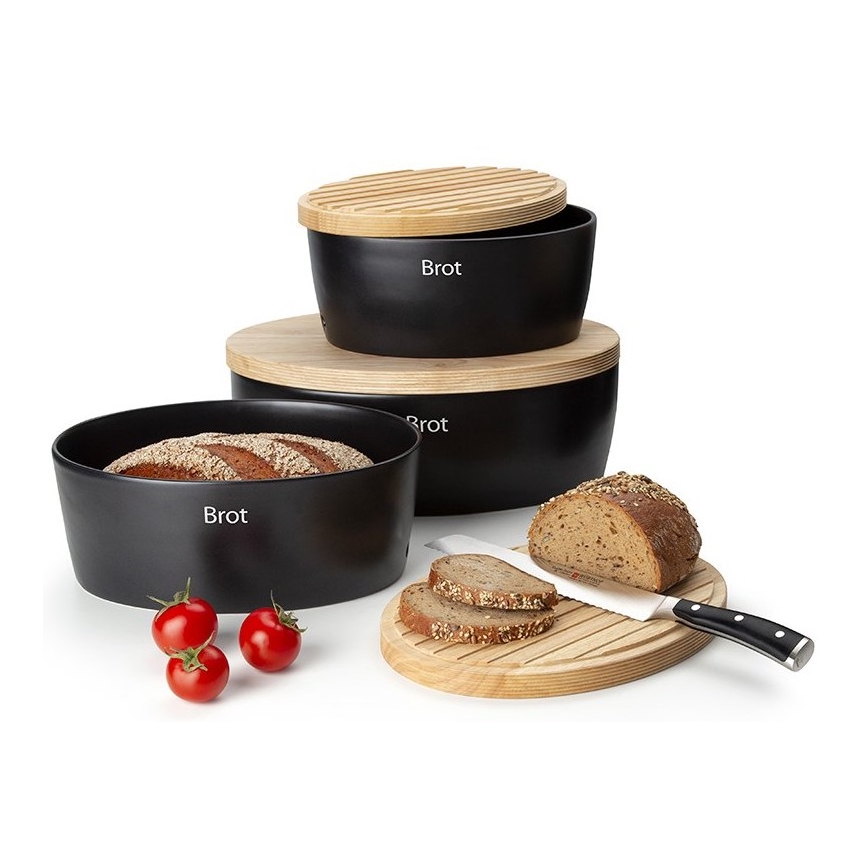 Continenta C3732 - Brødkasse med låg 36x23 cm sort/gummitræ