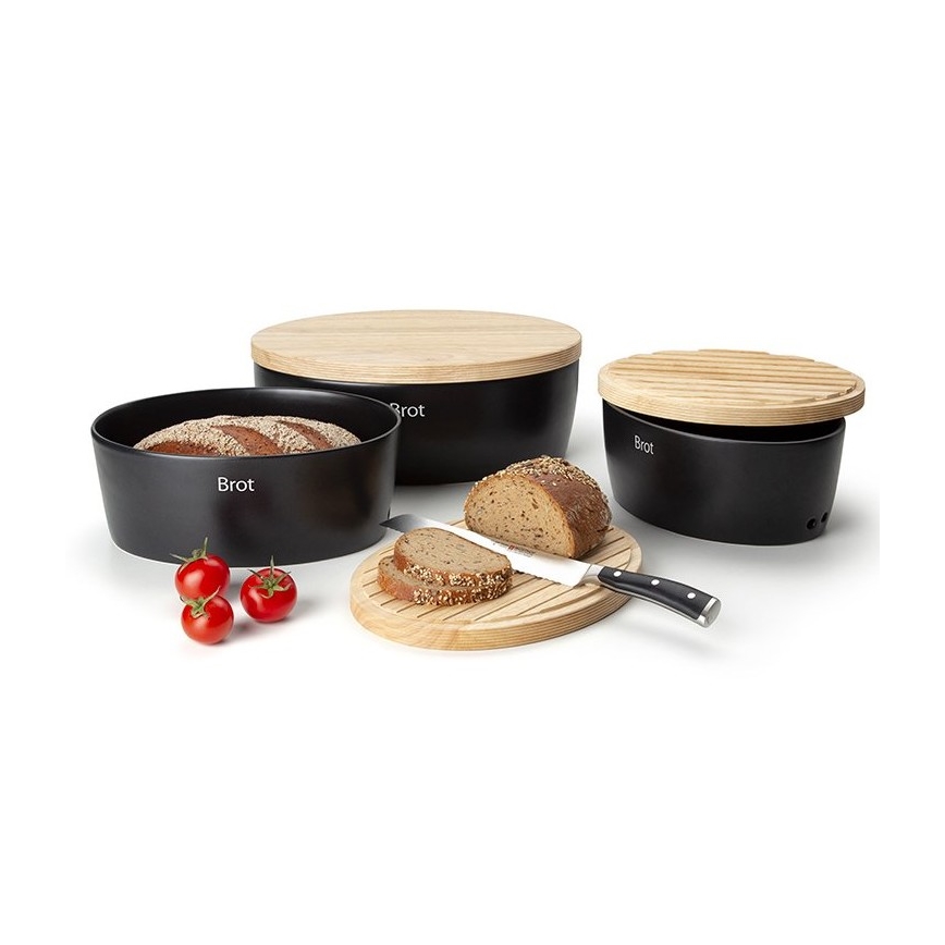 Continenta C3732 - Brødkasse med låg 36x23 cm sort/gummitræ