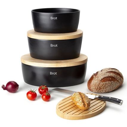 Continenta C3732 - Brødkasse med låg 36x23 cm sort/gummitræ