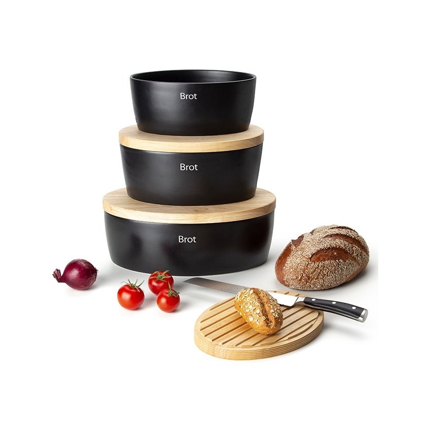 Continenta C3732 - Brødkasse med låg 36x23 cm sort/gummitræ