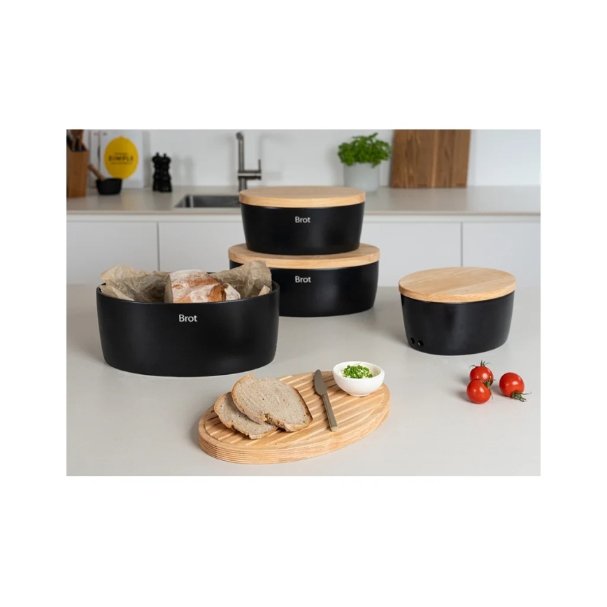 Continenta C3736 - Brødkasse med låg 36x23 cm sort/gummitræ