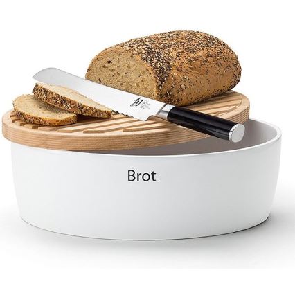 Continenta C3930 - Brødkasse med låg 30x23 cm hvid/gummitræ