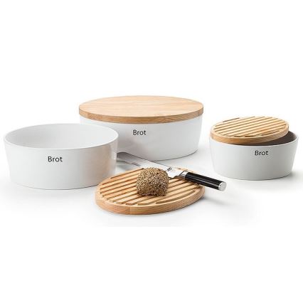 Continenta C3930 - Brødkasse med låg 30x23 cm hvid/gummitræ