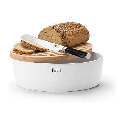 Continenta C3931 - Brødkasse med låg 27x20 cm hvid/gummitræ