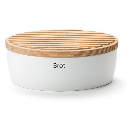 Continenta C3931 - Brødkasse med låg 27x20 cm hvid/gummitræ