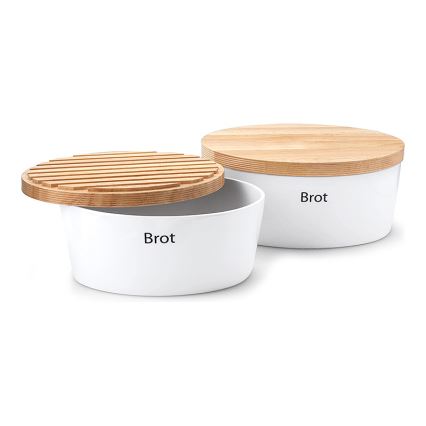 Continenta C3931 - Brødkasse med låg 27x20 cm hvid/gummitræ