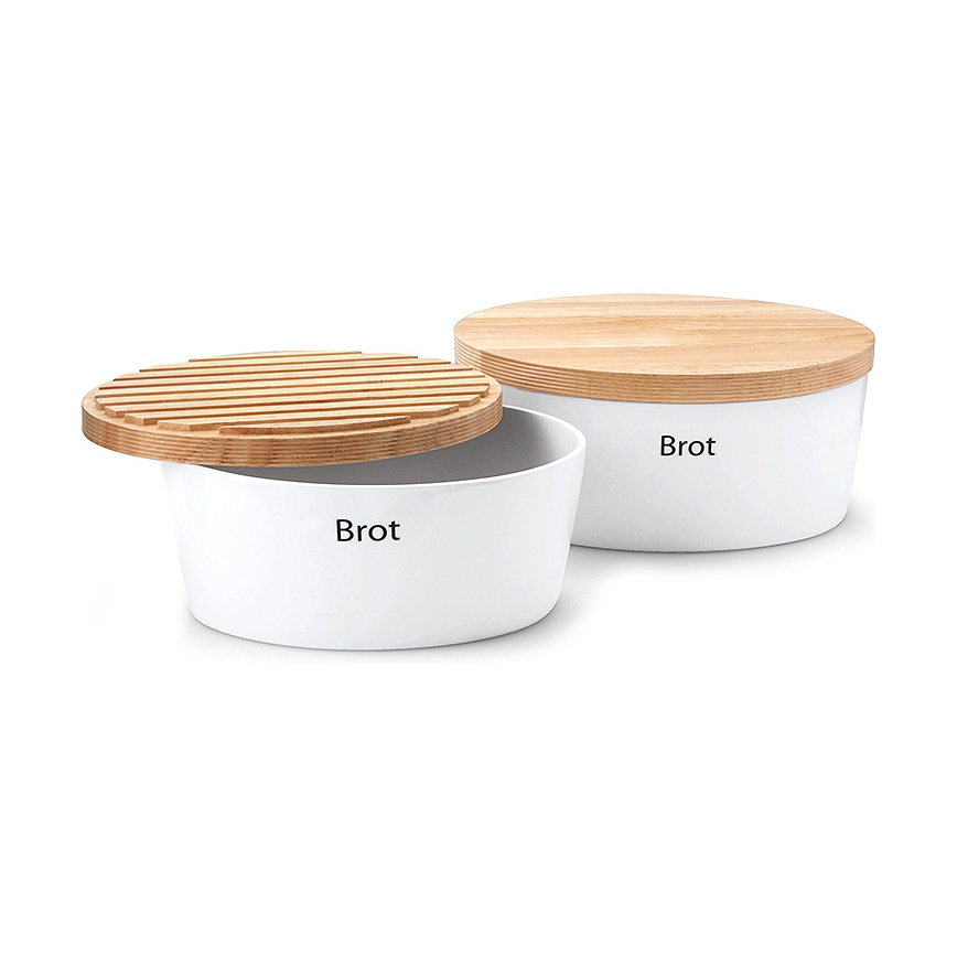 Continenta C3931 - Brødkasse med låg 27x20 cm hvid/gummitræ