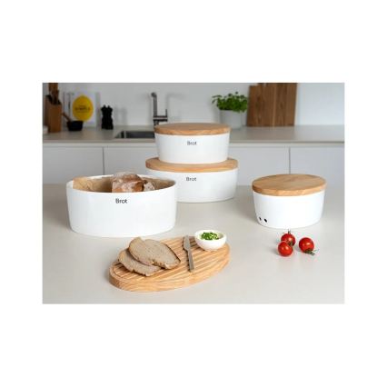 Continenta C3936 - Brødkasse med låg 36x23 cm hvid/gummitræ