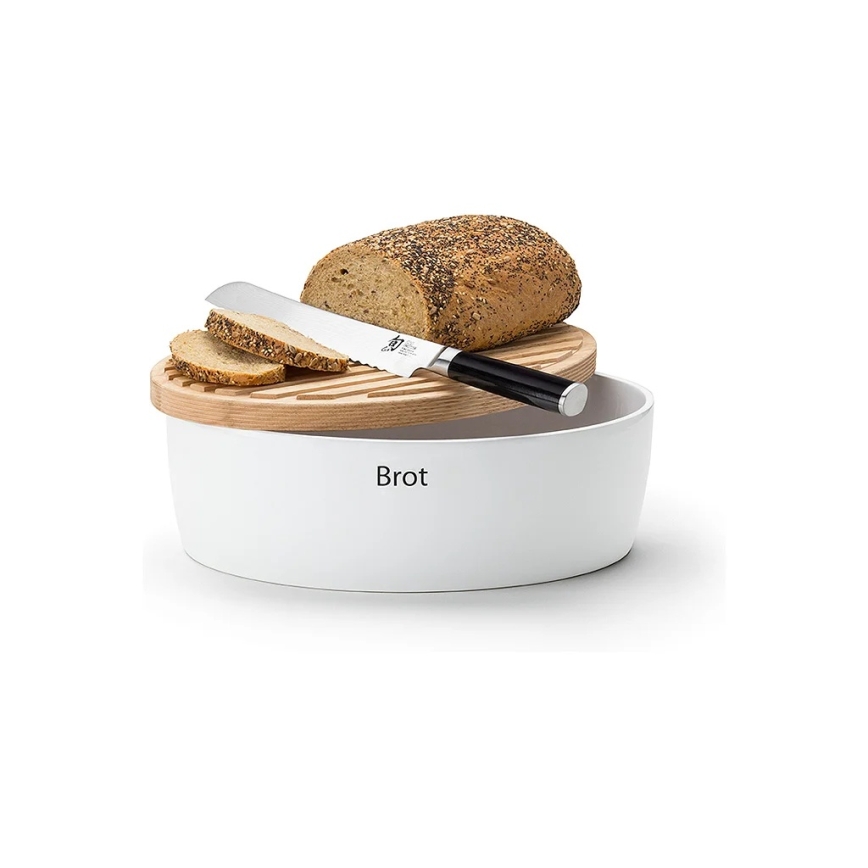 Continenta C3936 - Brødkasse med låg 36x23 cm hvid/gummitræ