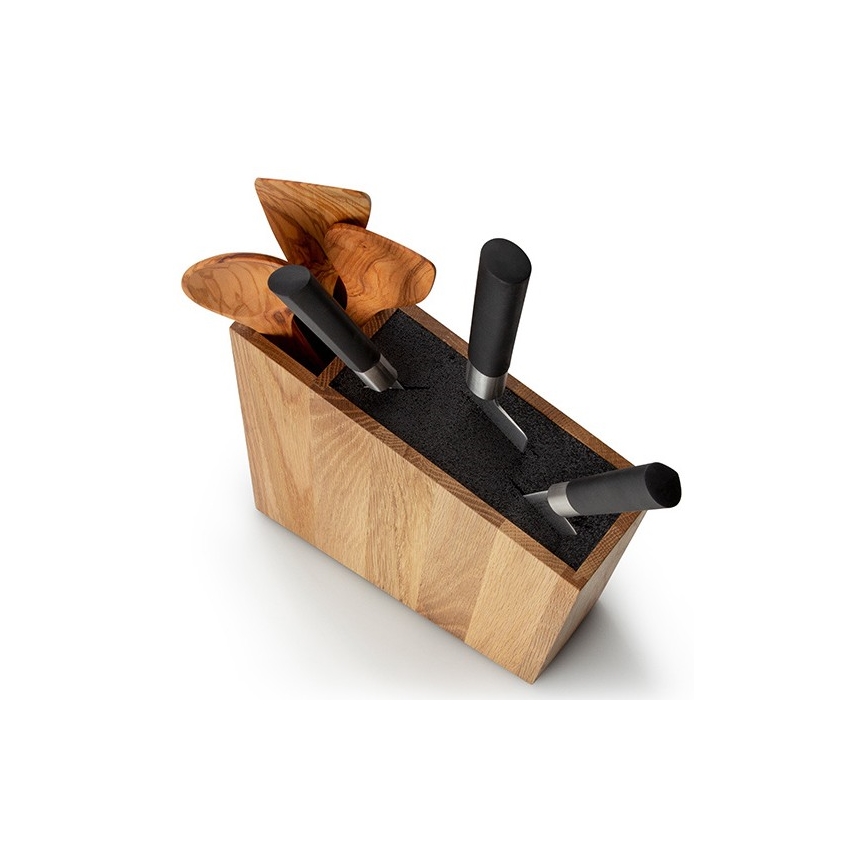 Continenta C4151 - Knivblok med fleksibel indsats og rum 31x8x24,5 cm egetræ