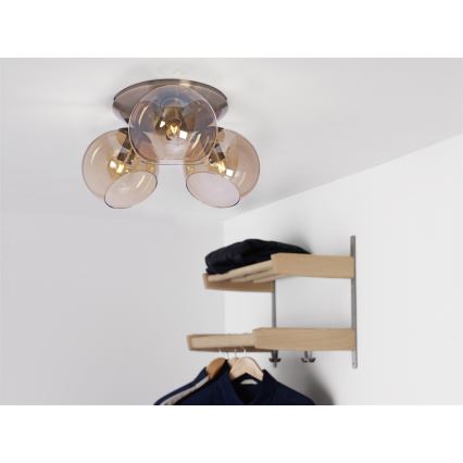 Cottex - Loftlampe CAPELLA 3xE14/40W/230V Ø 37 cm røgfarvet/brun