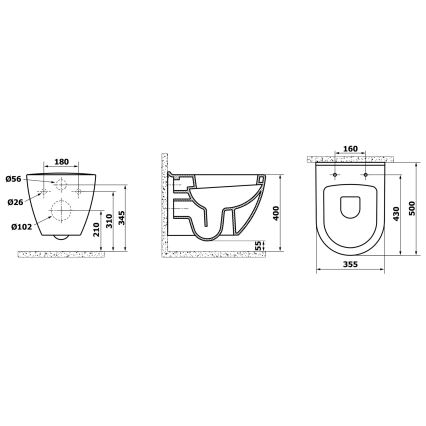 Creavit - Vægmonteret WC PAULA keramik/hvid