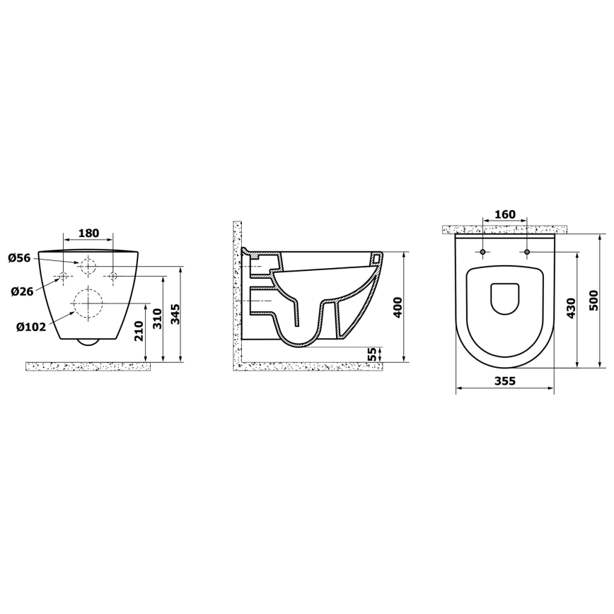 Creavit - Vægmonteret WC PAULA keramik/hvid