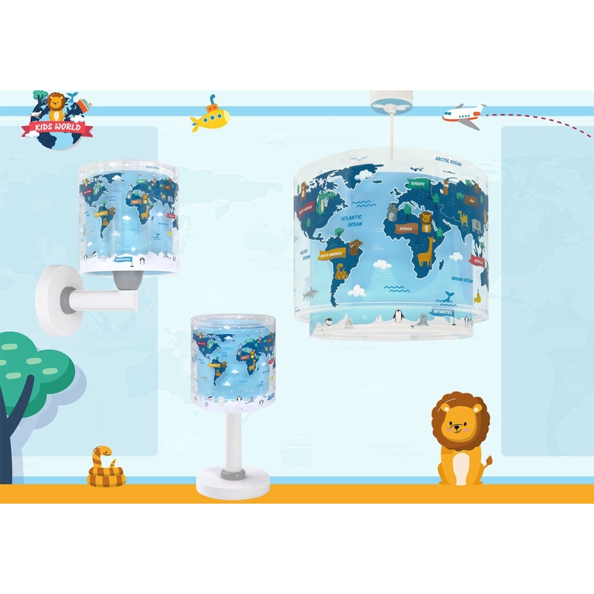 Dalber 40679 - Børnevæglampe WORLD 1xE27/15W/230V blå