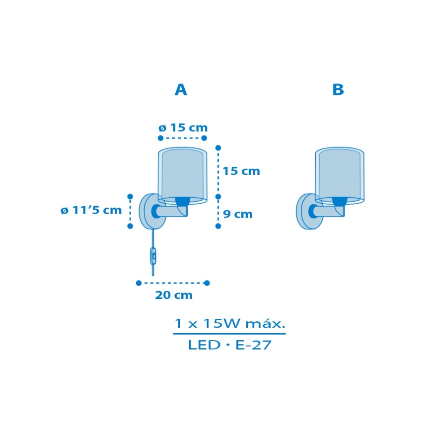 Dalber 40679 - Børnevæglampe WORLD 1xE27/15W/230V blå