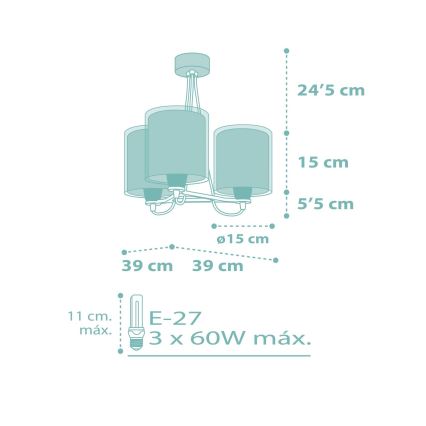 Dalber 41007H - Lysekrone til børn DOTS 3xE27/60W/230V