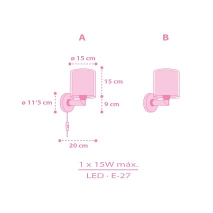 Dalber 41259 - Børnevæglampe HELLO KITTY&FRIENDS 1xE27/15W/230V lyserød