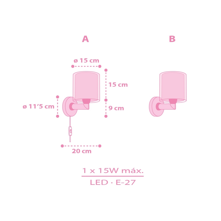 Dalber 41259 - Børnevæglampe HELLO KITTY&FRIENDS 1xE27/15W/230V lyserød